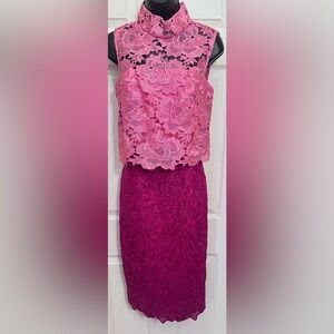 Monique Lhuillier Pink and Magenta Lace Sleeveless Dress size 4